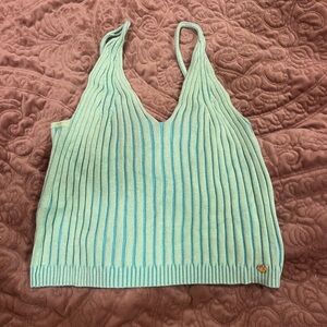 Ribbed V-Neck Tank Top in Mint Green XL